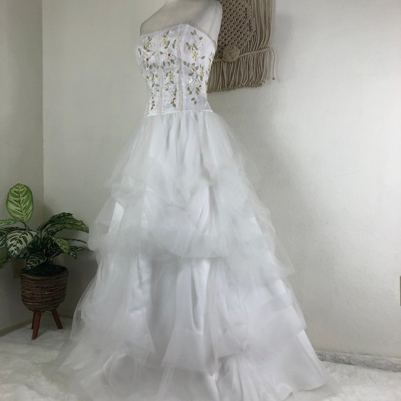 NWT 90s y2k vintage Lorelai strapless fairytale wedding gown pastel embroidered - Picture 6 of 9